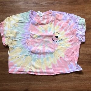 Gildan Alpha Omicron Pi AOII tie dye cropped t shirt L